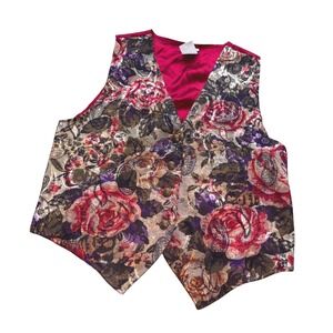 Vintage 90s ARDMORE Paisley Rose Tapestry Floral Cottagecore Vest Brocade L